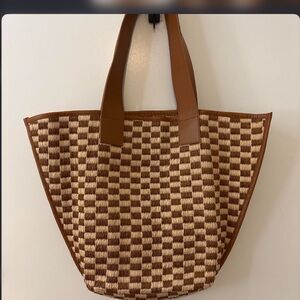 ‘Anthropologie’ Raffia Checkered Angular Tote Bag✨